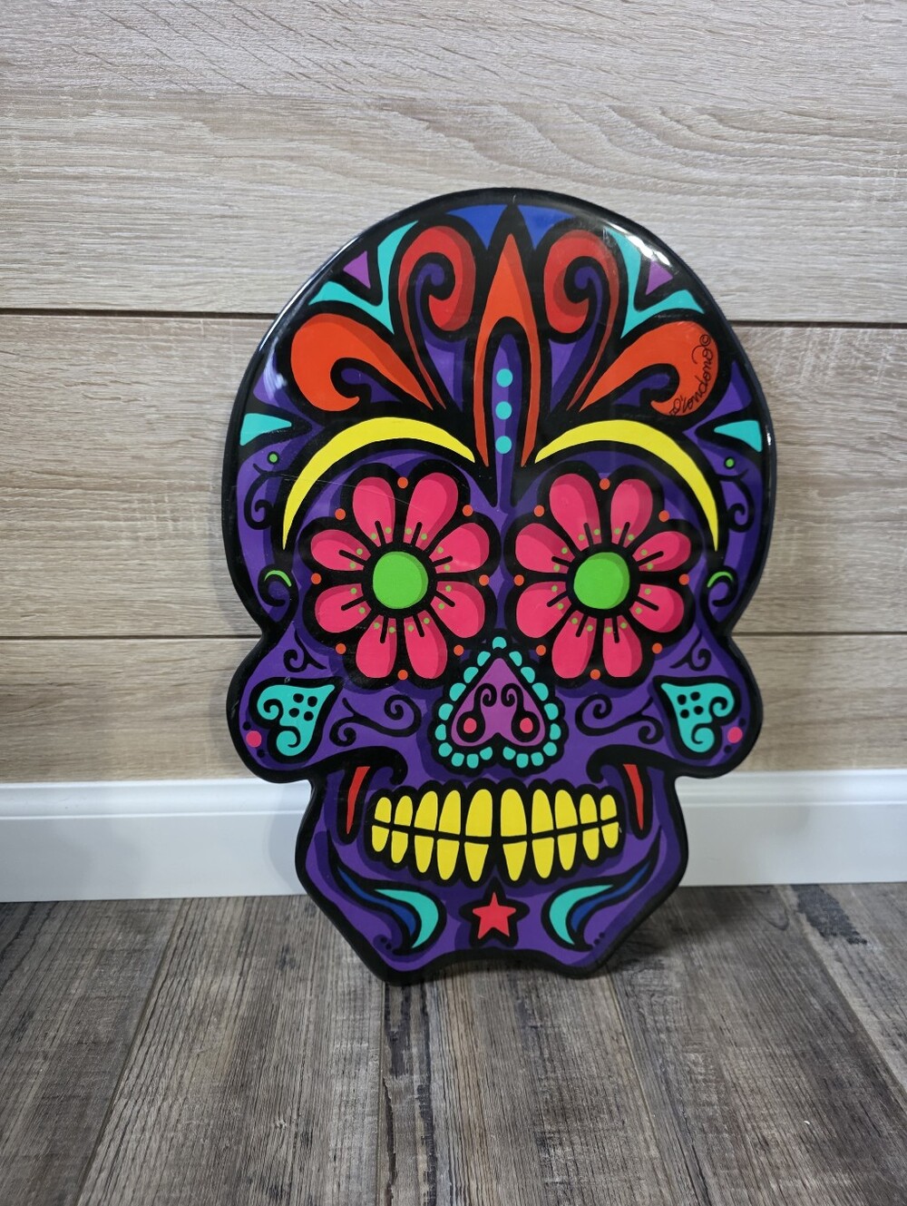 Vibrant Purple Sugar Skull Wall Decor - Decorative Home Accent